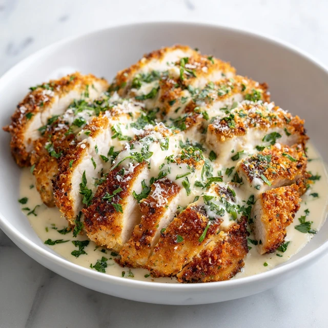 Parmesan Crusted Chicken With Creamy Garlic Sauce