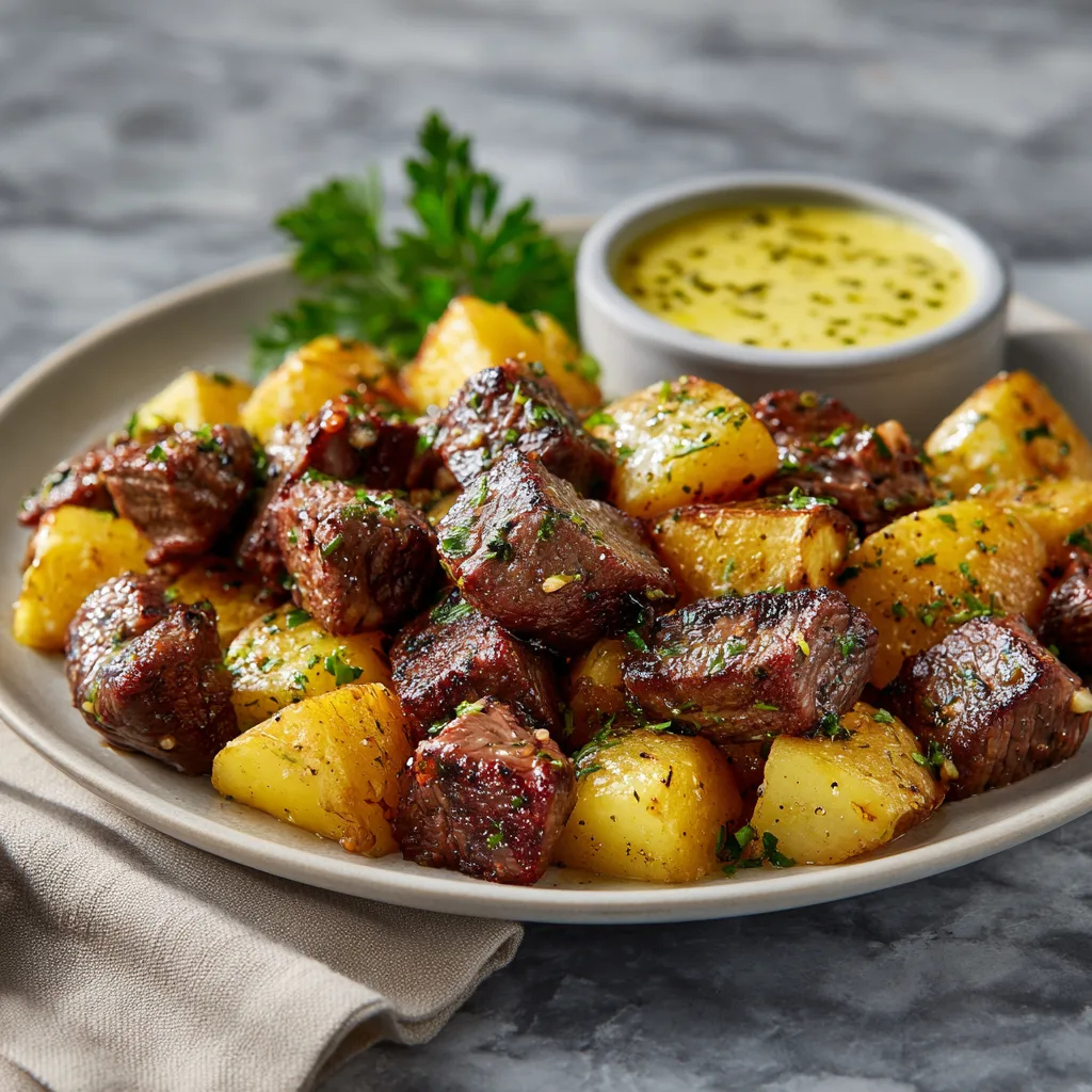 Juicy Garlic Butter Steak Bites & Potatoes 😋