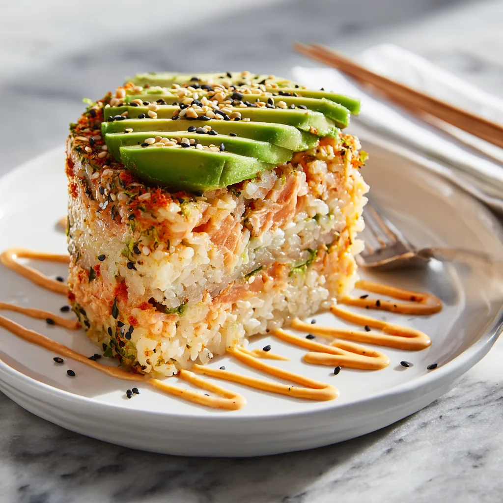 Viral Spicy Salmon Sushi Cake 🍣🥑