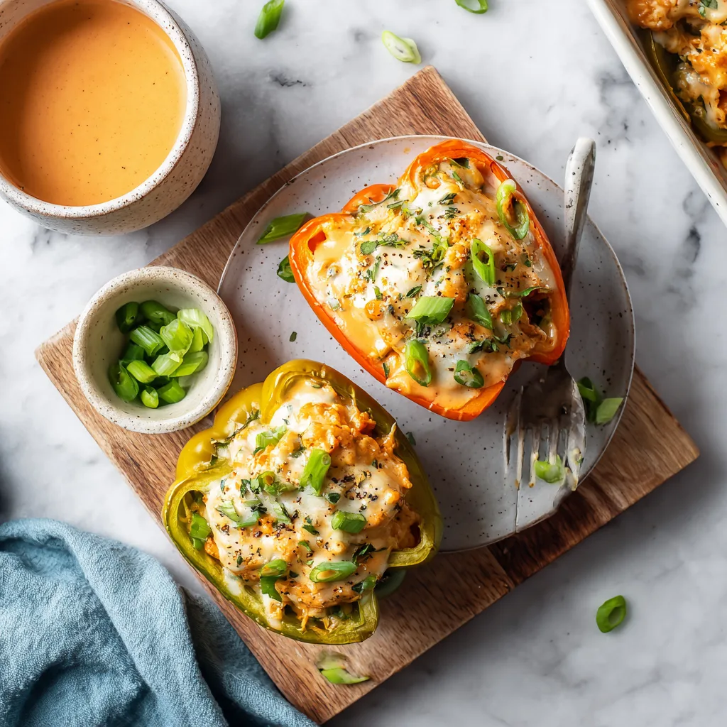 Spicy & Creamy Buffalo Chicken Stuffed Peppers 🌶️🔥