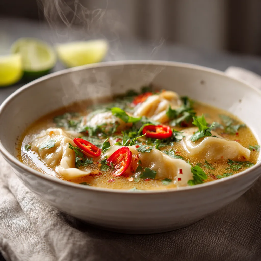Creamy Thai Potsticker Soup 🥟🍜