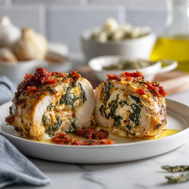 Sundried Tomato, Spinach, and Cheese Stuffed Chicken