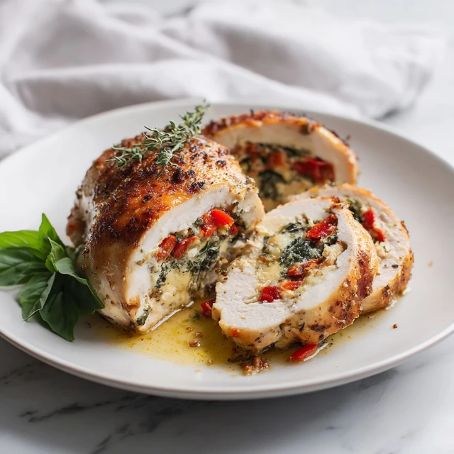 Roasted Red Pepper, Spinach, and Mozzarella Stuffed Chicken – A Colorful, Flavorful Dinner