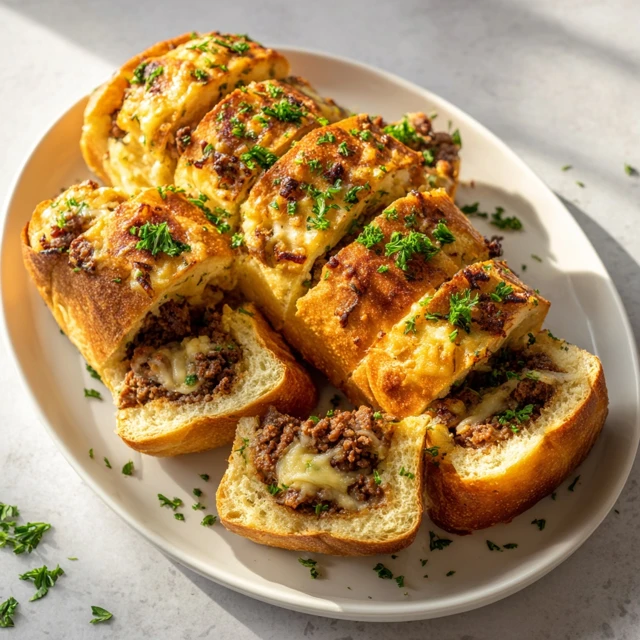Cheesy Beef Stuffed Garlic Bread Loaf – The Ultimate Loaded Comfort Food