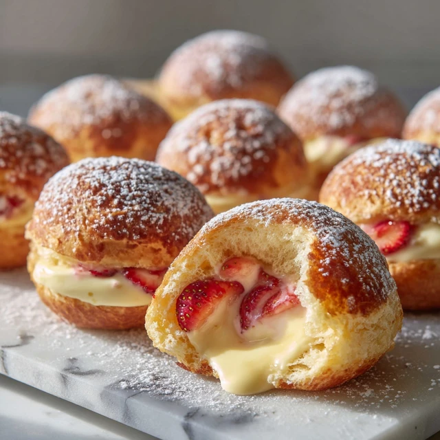Strawberry Shortcake Custard Filled Brioche Bombs – Soft, Creamy Bakery-Style Dessert