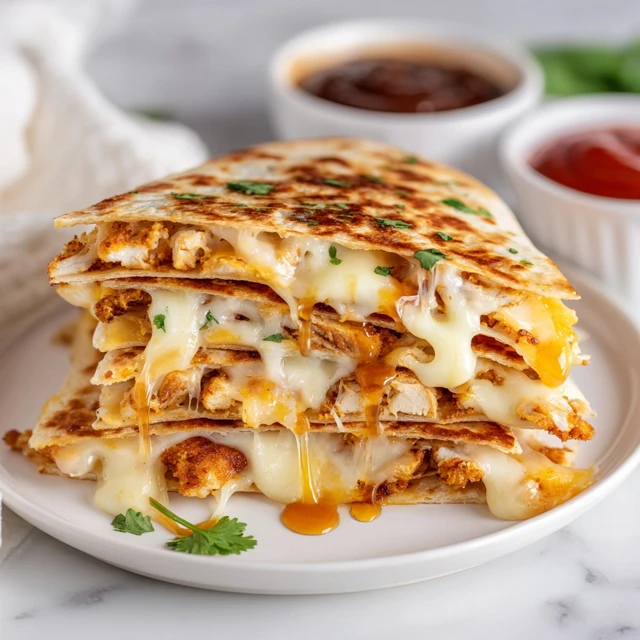 Hot Honey Chicken Pretzel Crunch Quesadilla Stack – Crispy, Cheesy, Sweet Heat Perfection