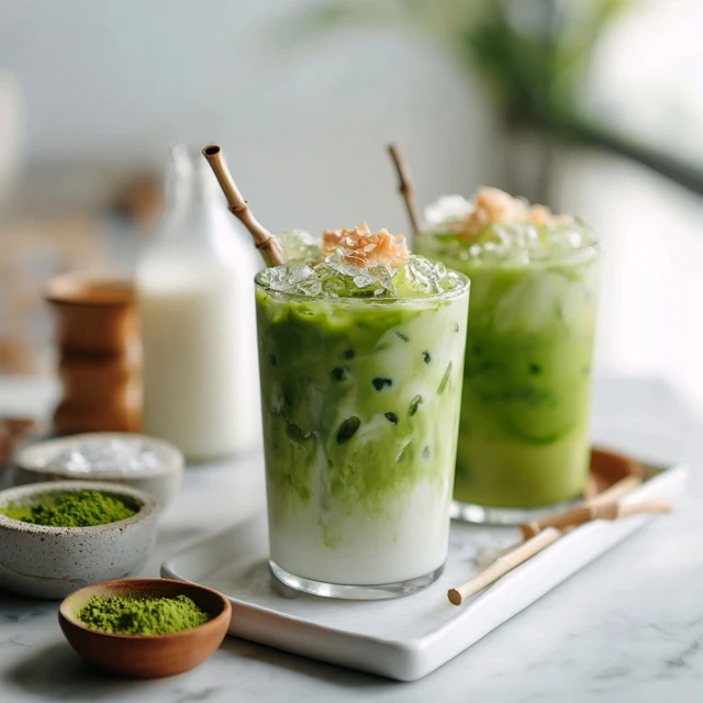 Iced Coconut Matcha Cloud Latte (Creamy, Frothy & Refreshing Café Drink)