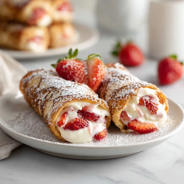 Strawberry Cream Stuffed Pancake Cannoli Rolls