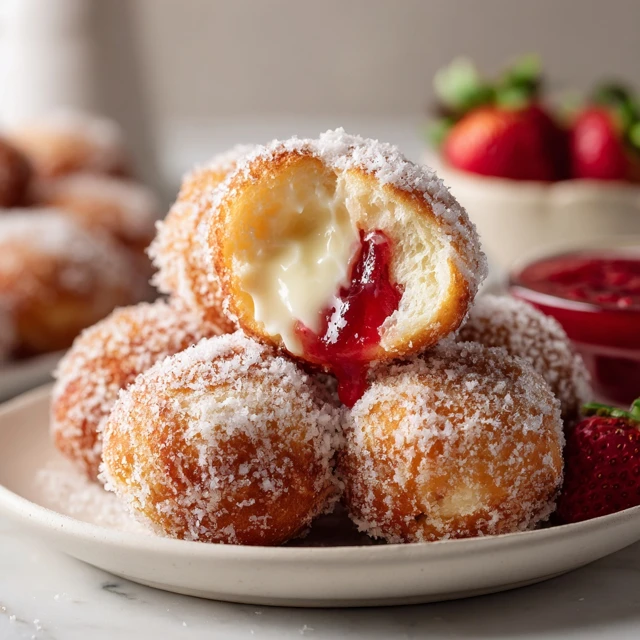 Strawberry Cheesecake Stuffed Donut Holes – Soft, Creamy, Irresistible Dessert Bites