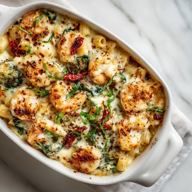 Creamy Tuscan Shrimp Pasta Bake – Rich, Cheesy, Comforting Dinner Favorite