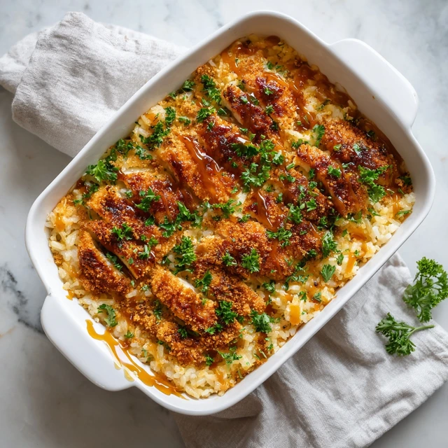 Hot Honey Pretzel Chicken Cheesy Rice Bake