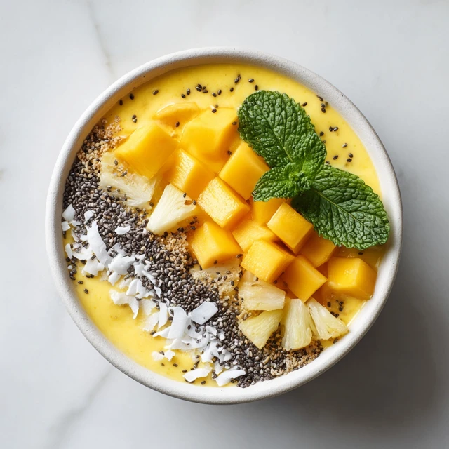 Mango Pineapple Coconut Smoothie Bowl – Tropical, Creamy & Refreshing Breakfast Bowl