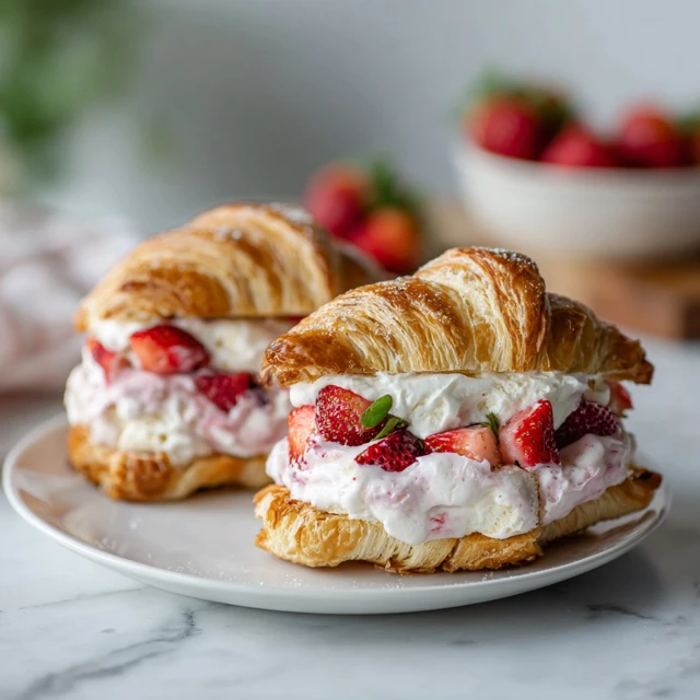 Strawberry Shortcake Ice Cream Croissant Sandwich