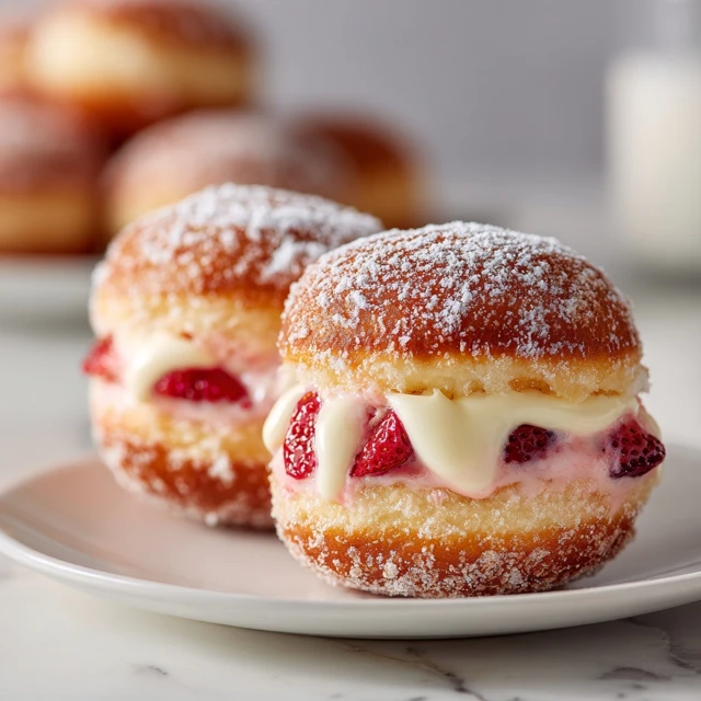 Strawberry Cream Stuffed Brioche Donut Bombs – Soft, Fluffy, and Irresistible