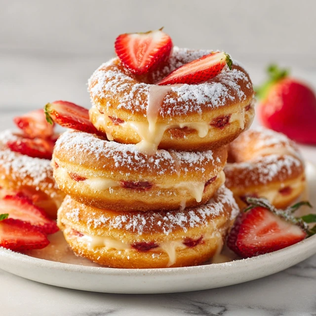 Strawberry Cream Filled Pancake Donut Rings