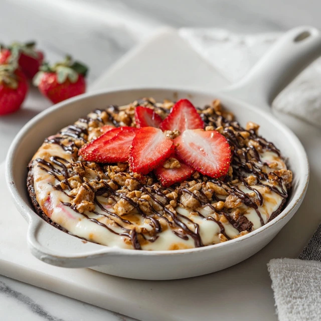 Strawberry Cheesecake Pretzel Crunch Brownie Skillet