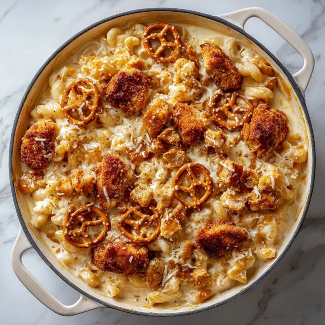Hot Honey Pretzel Chicken Loaded Mac & Cheese Skillet